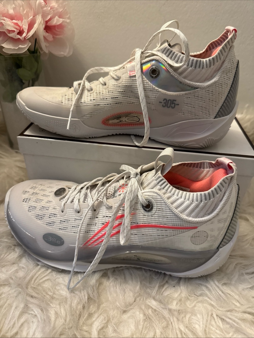 Men's Way of Wade Sneakers - White with Coral Accents Size: 8 Men